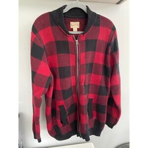 Vintage Roebuck & Co. Sears Buffalo Plaid Zip Up Sweater Sz XL